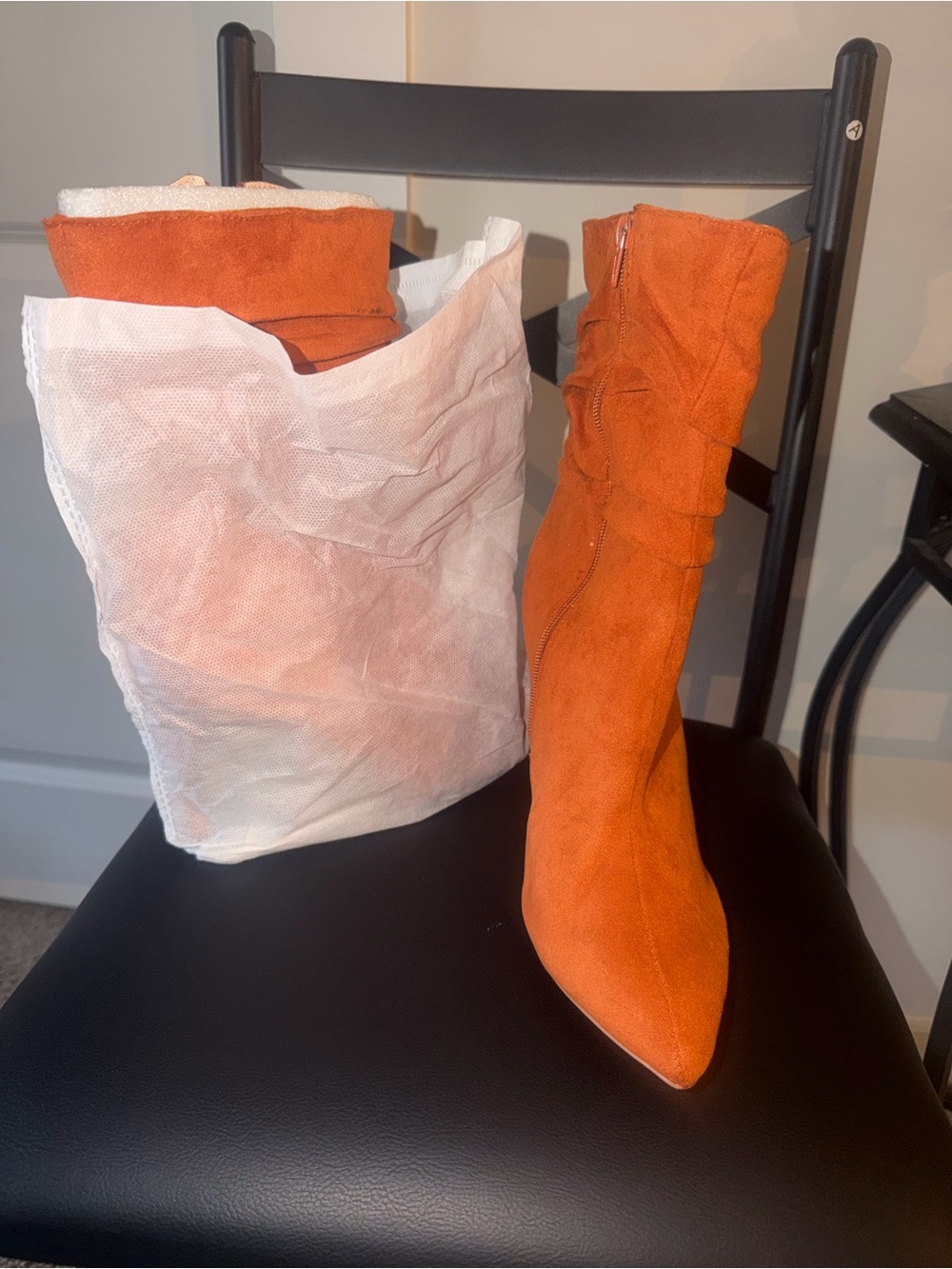 Suede Pointed-Toe Slouch Ankle Boots - Orange